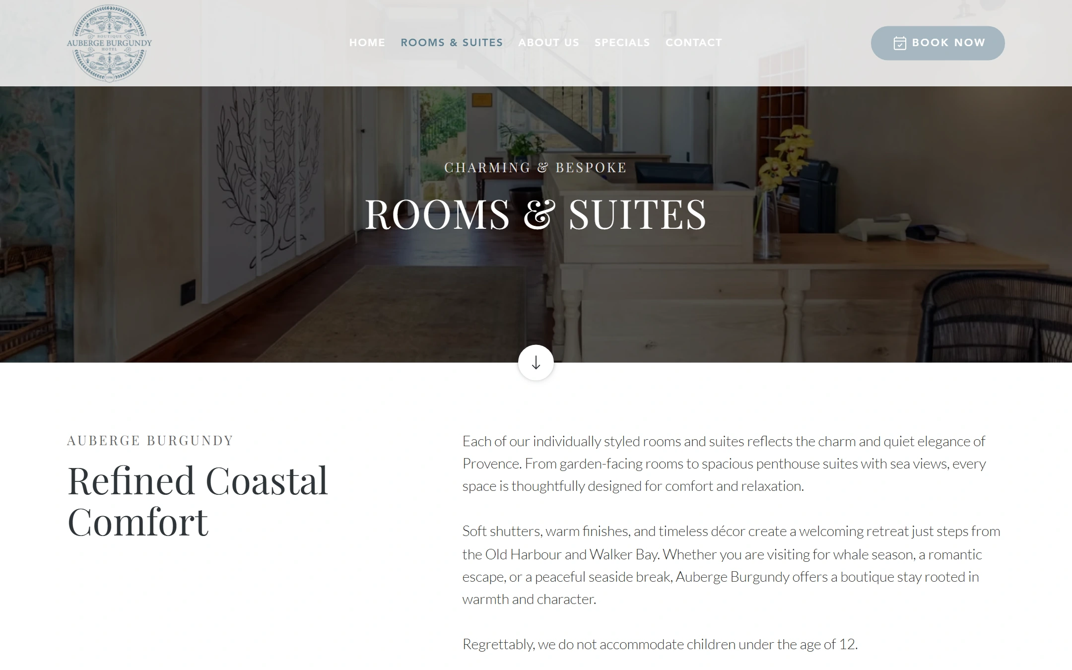 Auberge Burgundy room and suite choices presented as an editorial accommodation journey