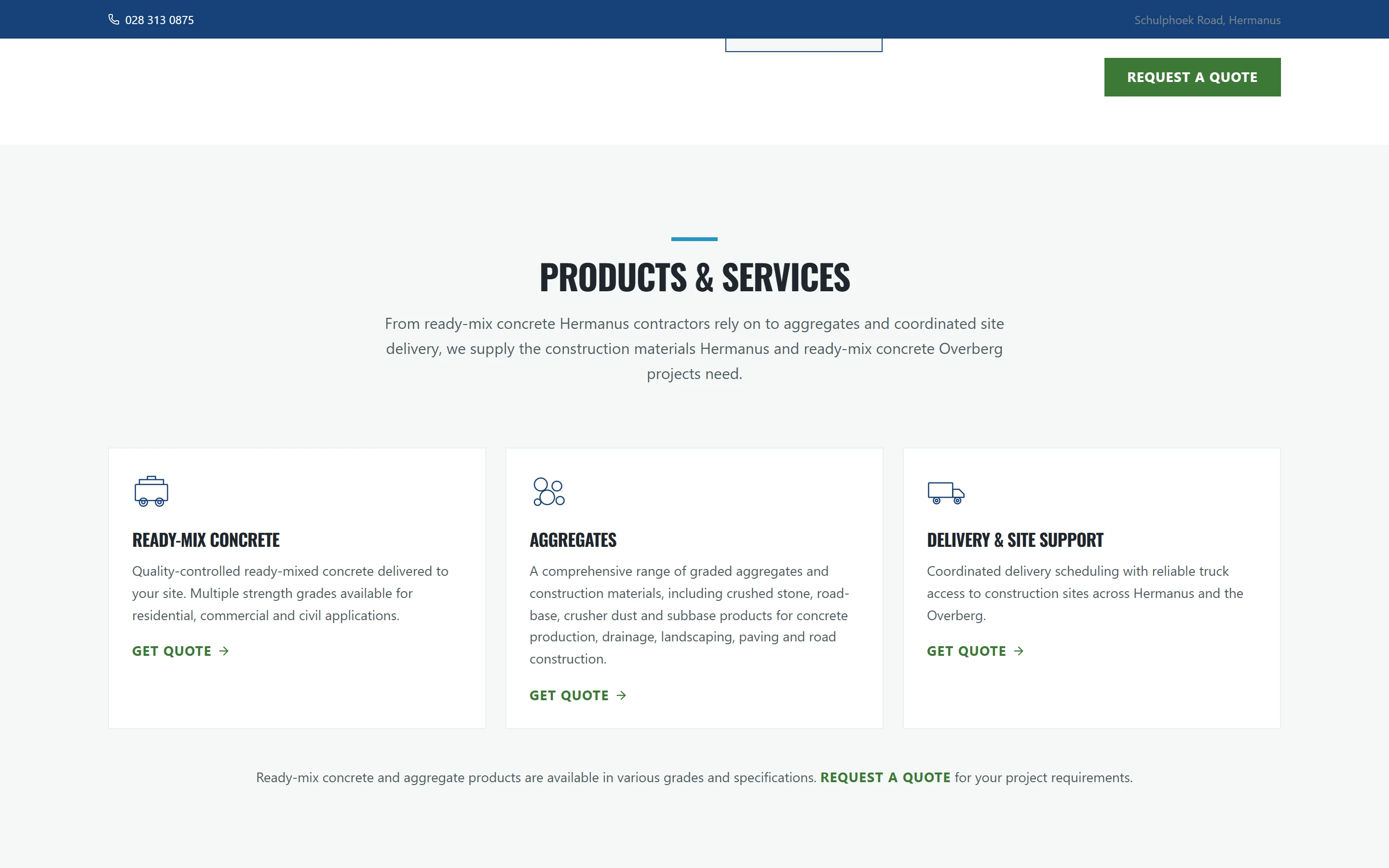 Lenvalco Readymix product and service choices with concrete supply information