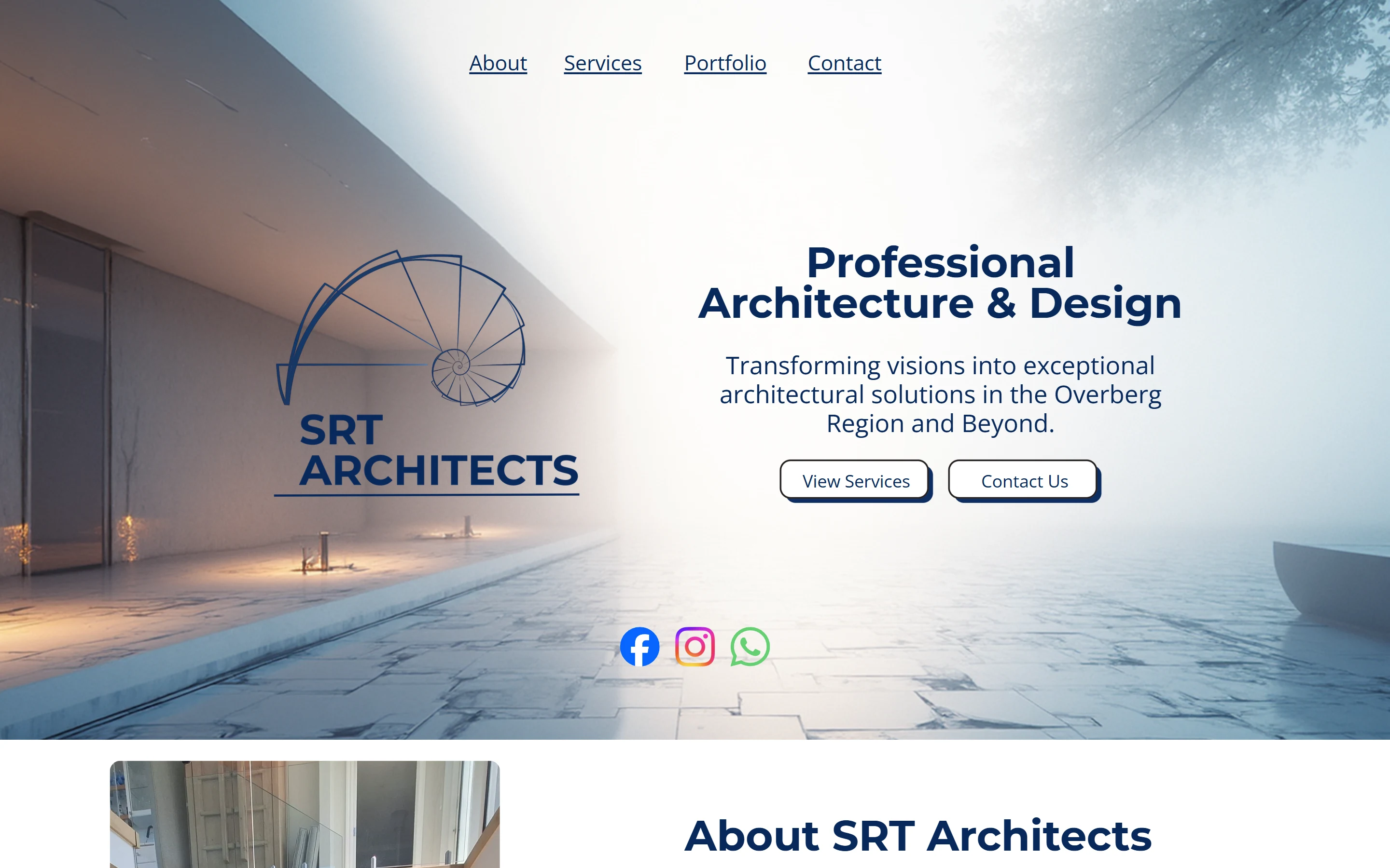 SRT Architects website introducing the practice, architectural services and portfolio navigation